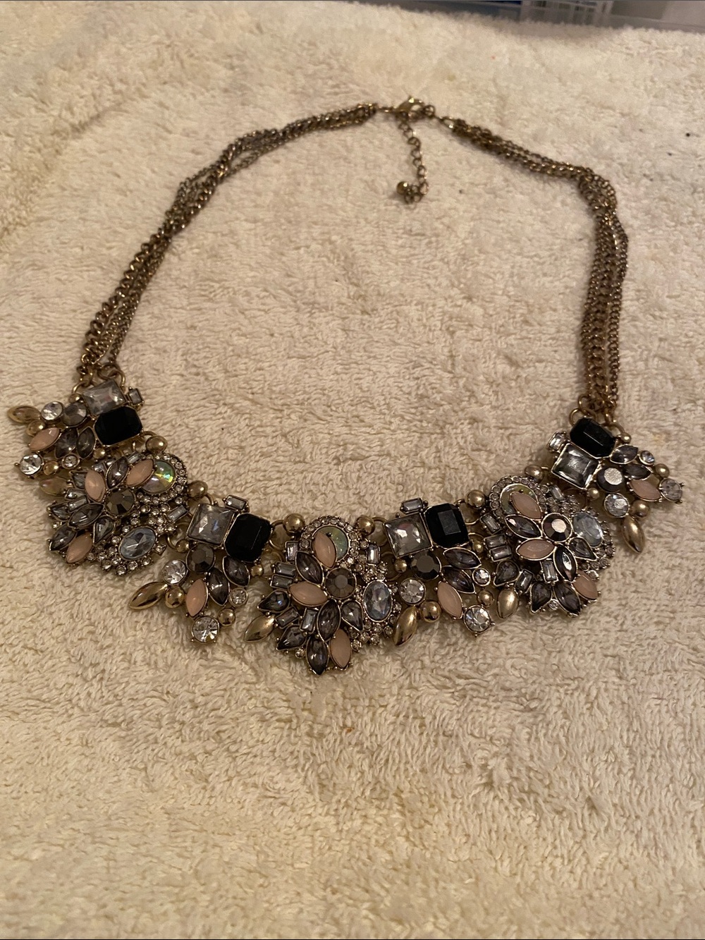 Statement Floral Cluster Necklace in Gold with Black and Blush Stones